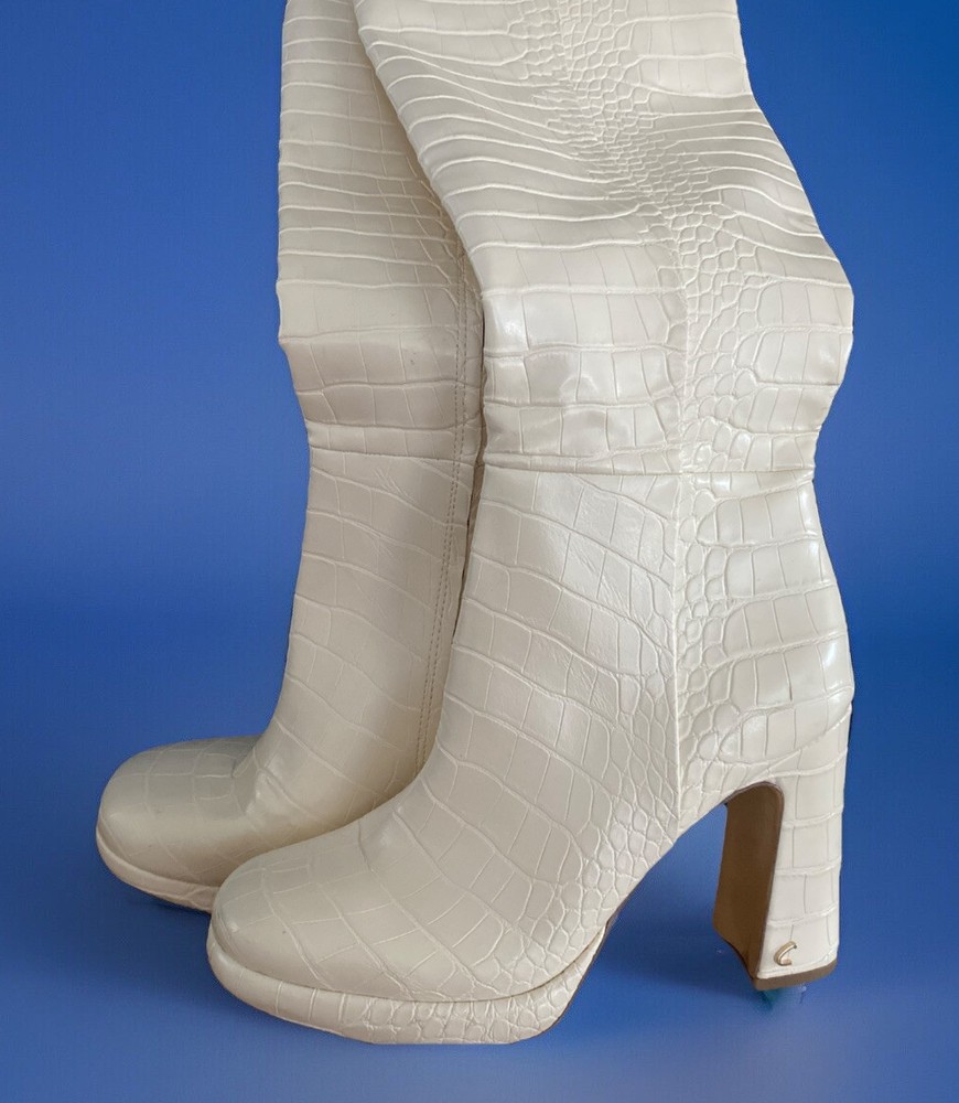 Sam Edelman Circus Ivory Croc Knee High Boots Size 8