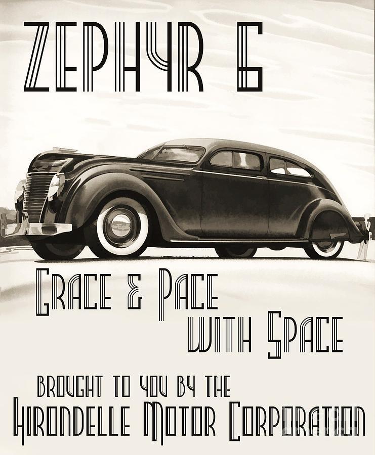 Framed wall art - vintage print - zephyr car -  Gatsby - art deco (24