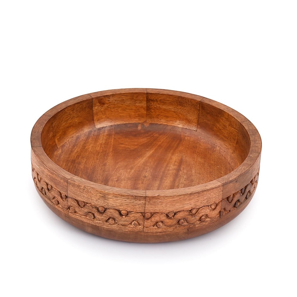 Mango Wood Decorative Round Carved Bowl for Decoration, Centerpiece Bowl for ...