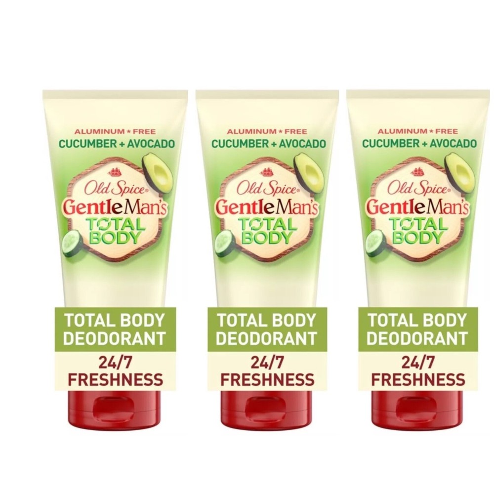 3 Pack Old Spice Whole Body Aluminum Free Mens Deodorant Cream Cucumber Avocado