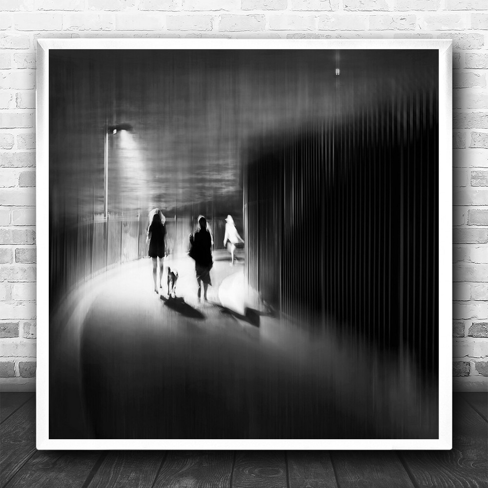 Street Road Fence Motion Night Dusk Long Exposure Creative Edit Square Art Print