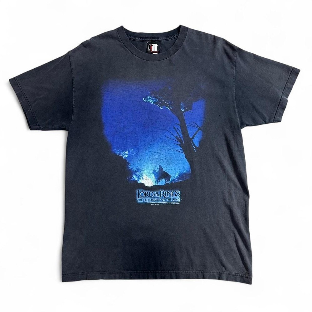 Rare Vintage 2001 Lord of the rings movie promo big graphic black faded tee