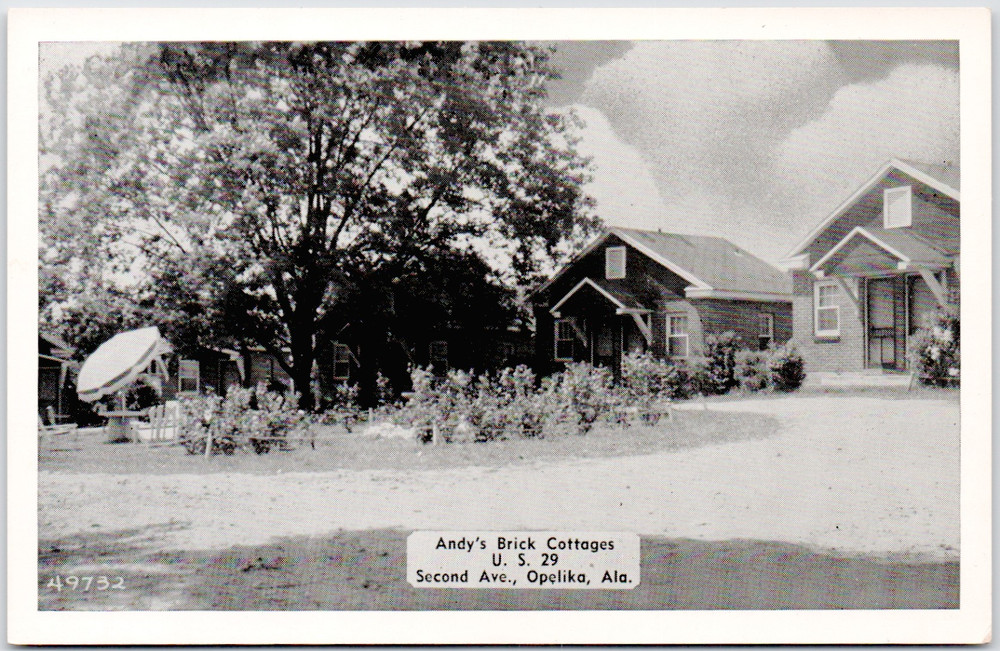 Andys Brick Cottages Opelika Alabama Motel Hotel 1940 Vintage Postcard