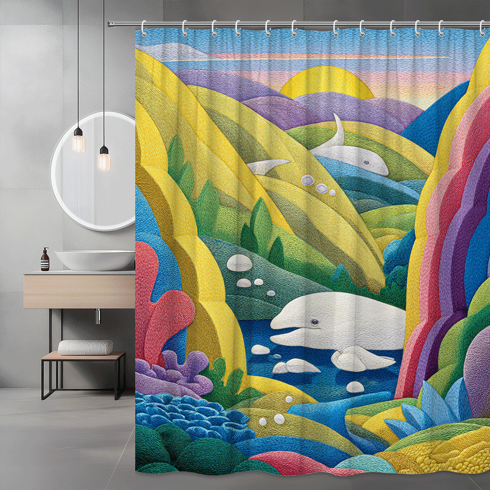 Whale Ocean Landscape Shower Curtain Colorful Graphic Print