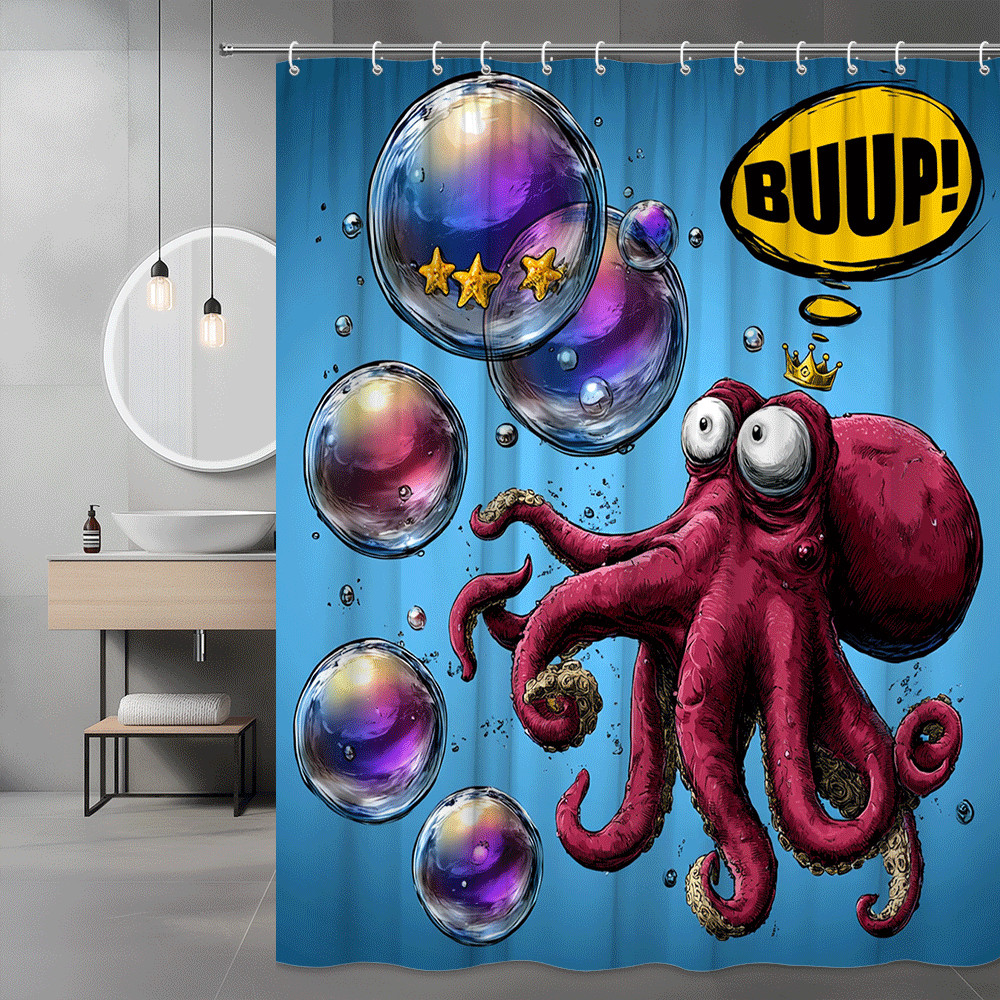 Octopus Bubble Graphic Shower Curtain Comic Style