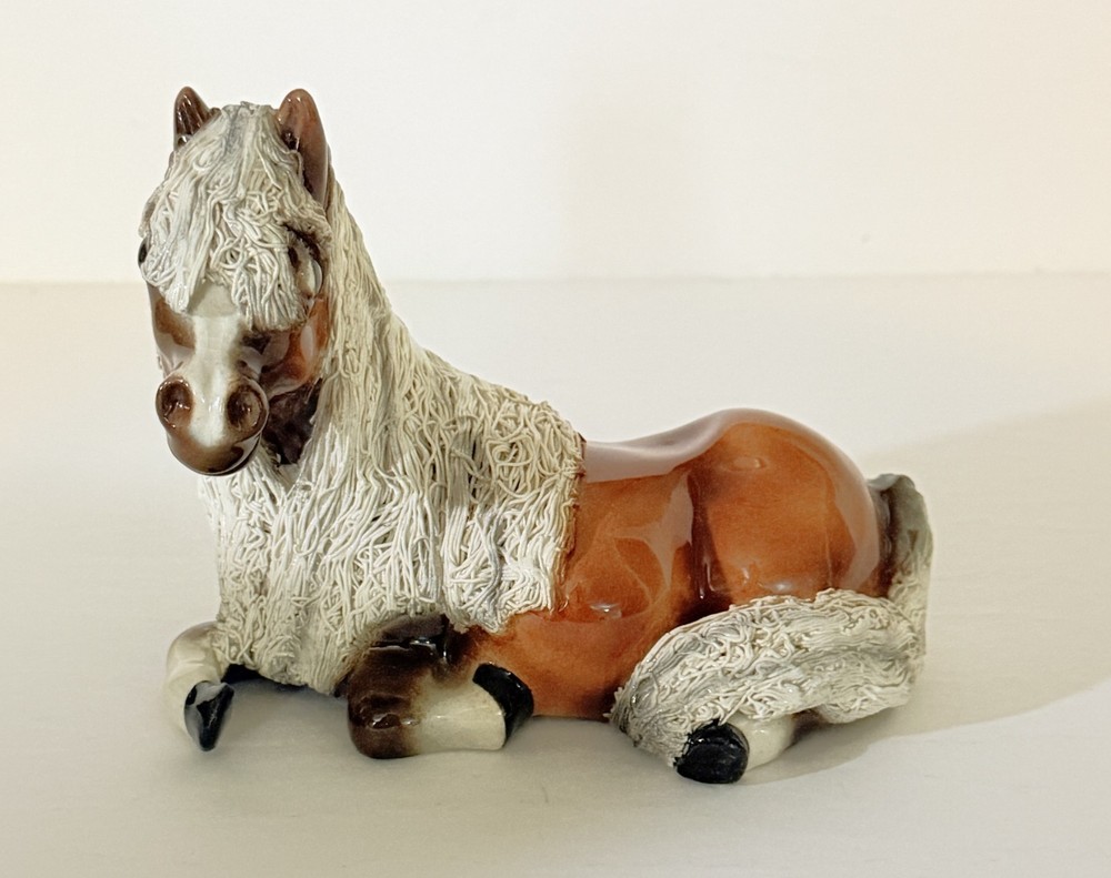 Cheval Ceramics Spaghetti Mane & Tail Resting Brown Black Pony Horse Figurine
