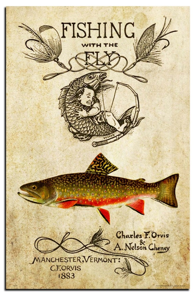 Vintage Fly Fishing Lures Art Print 11x17 Brook Trout Fish Cabin Wall Decor