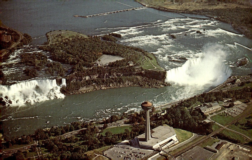 1960s Niagara Falls Skylon Tower Ontario Canada Plastichrome Aerial Postcard