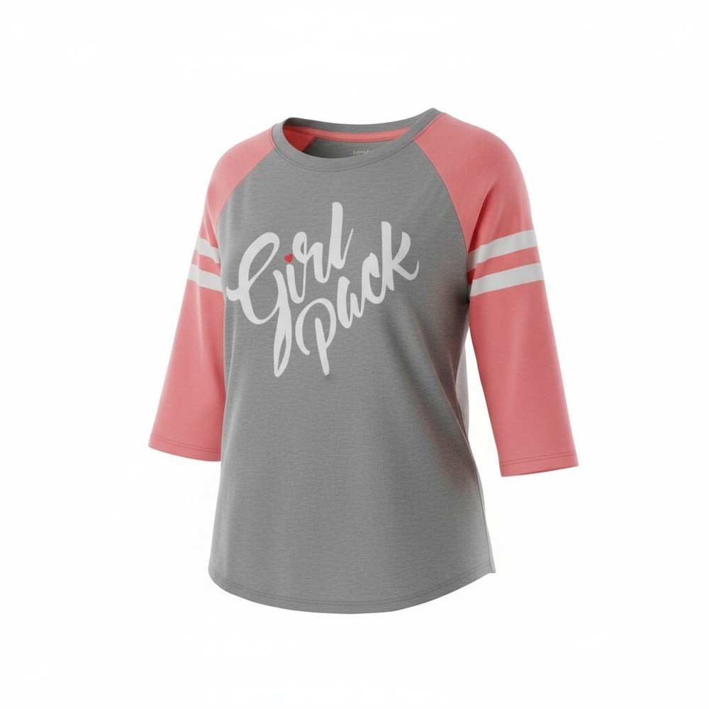 Cat & Jack Comfy Top  Girls Size 10/12 3/4 Sleeve Graphic Pink Gray EUC