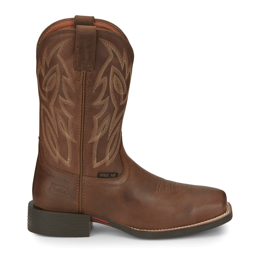 Justin Canter 11-Inch Steel Toe Work Boots for Men - Brown Safety Boot