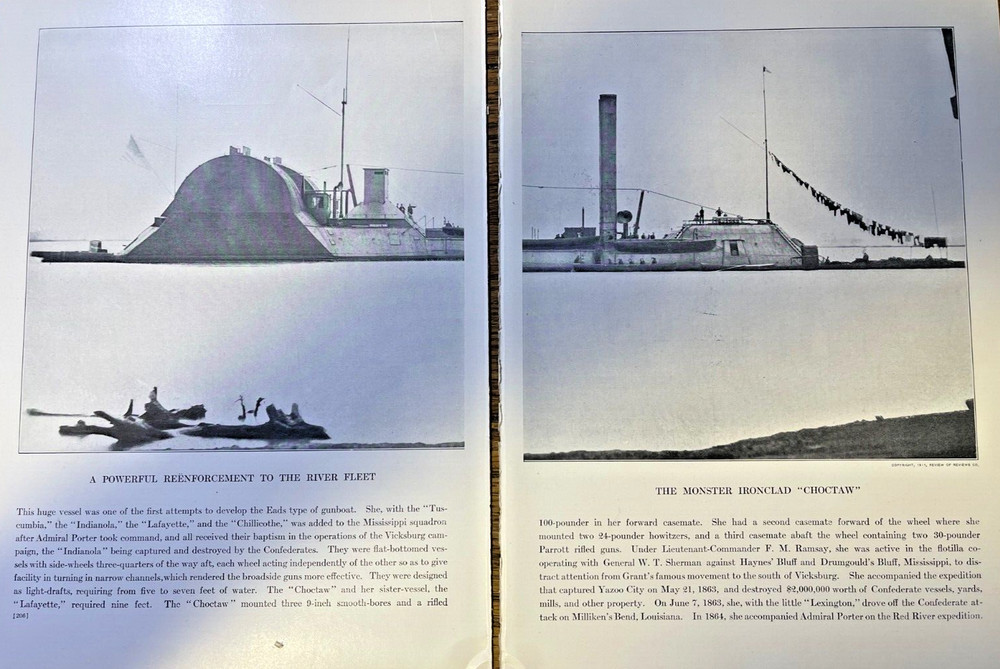 1912 Vintage Illustration Union Ironclad Choctaw Civil War