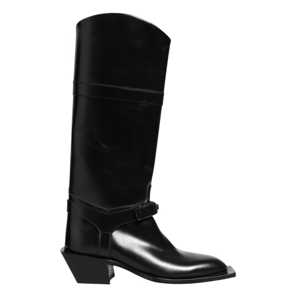 DOLCE & GABBANA Shoes Black Logo Plaque Over The Calf Boots EU44 / US11 2250usd