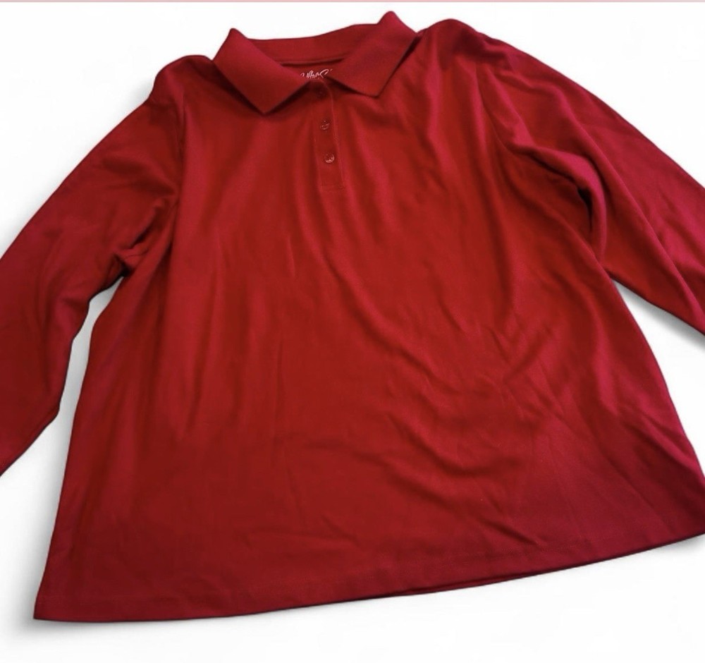 Ultra Soft Women's 3/4 Sleeve Red Polo Shirt 2X Preppy Academia Workwear for Fall