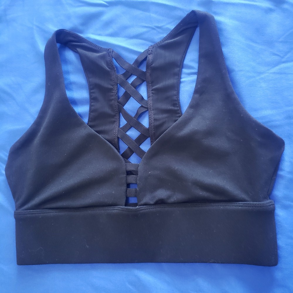 Fabletics Cropped Tank Top Size S Built In Bra Black Criss Cross Back Stretch