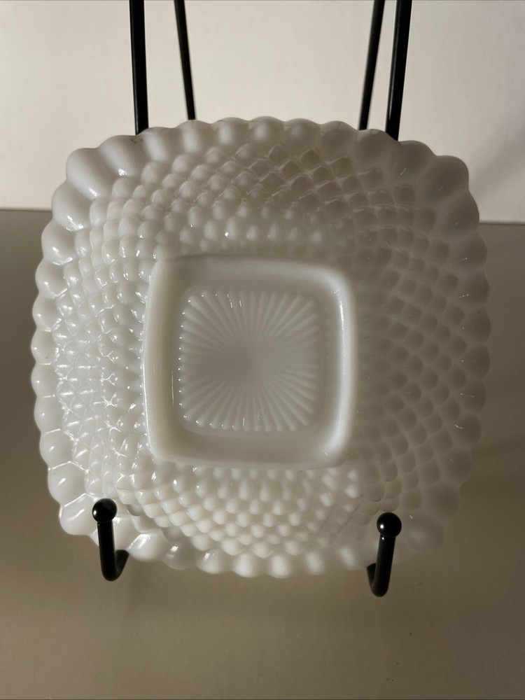 VTG Candy Dish Milk Glass Hobnail White Square Bowl MCM Cottagecore Trinket Dish