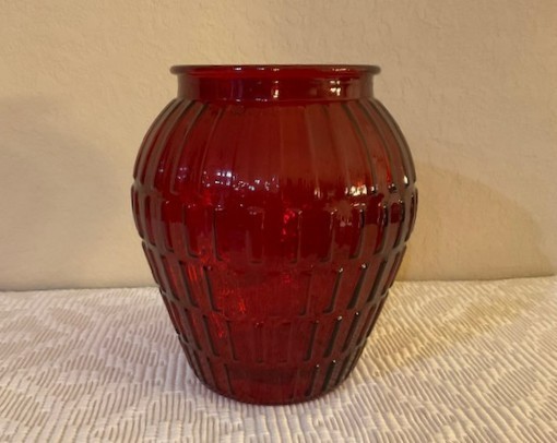 Burgundy Red Flower Vase Raised, Ribbed - 7.5
