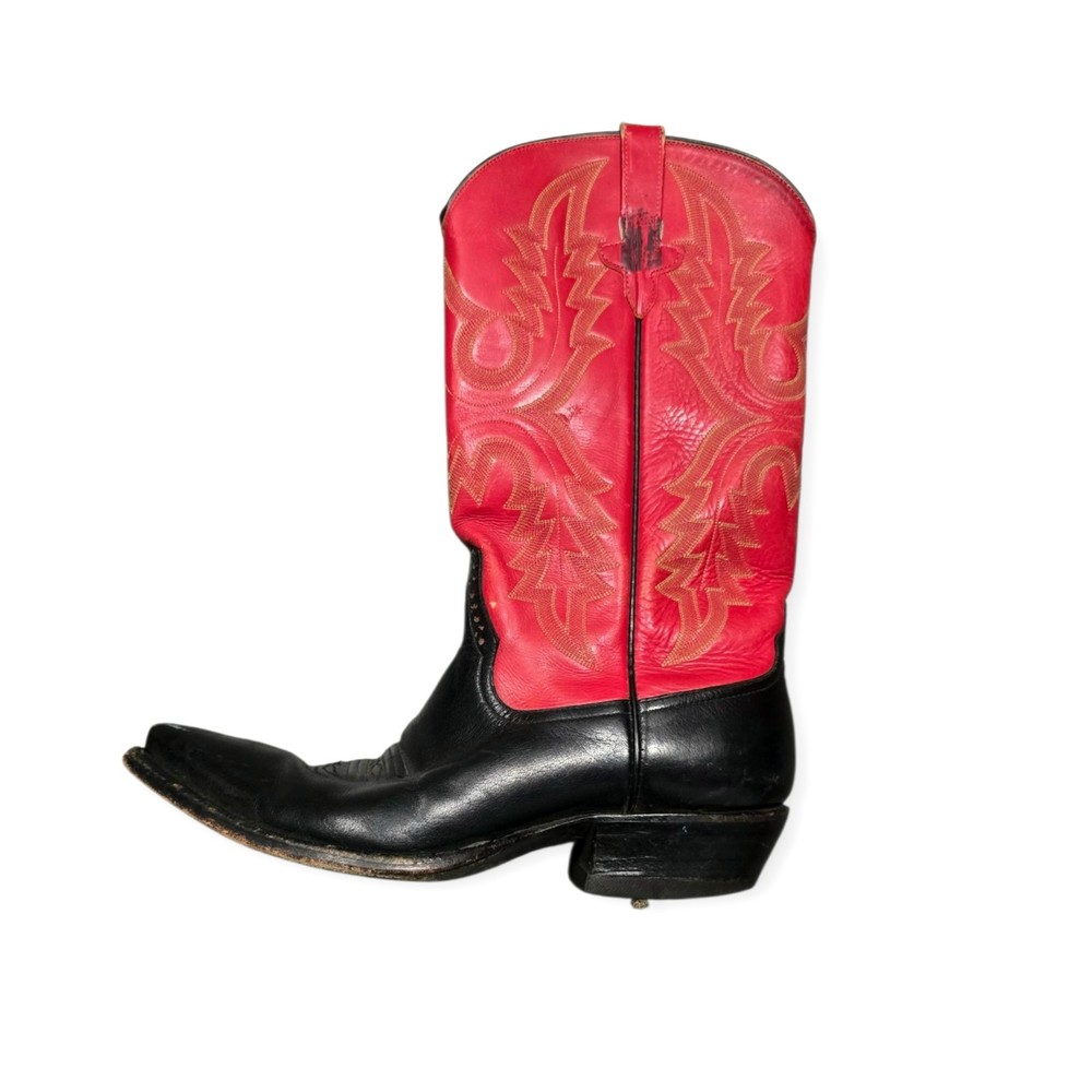 Rios Of Mercedes Texas Cherry Red and Black Pointed Toe Men's Cowboy Boots 9D