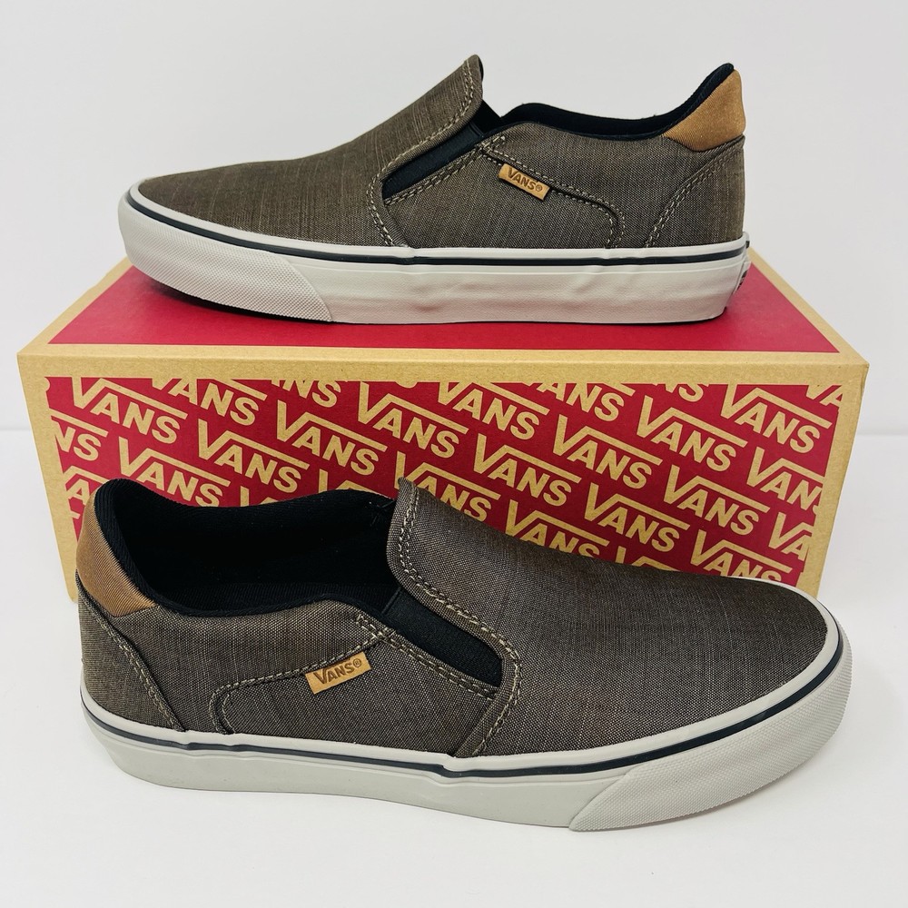 Vans Asher Deluxe Textile Slip On Skate Shoes Walnut / Gray NWB Mens Size 8.5