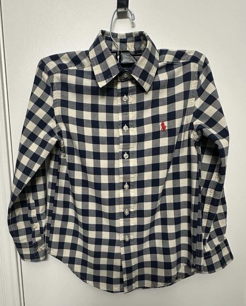 Polo Ralph Lauren Boys 8 Button-Up Shirt Blue/White Check Cotton Classic Fit