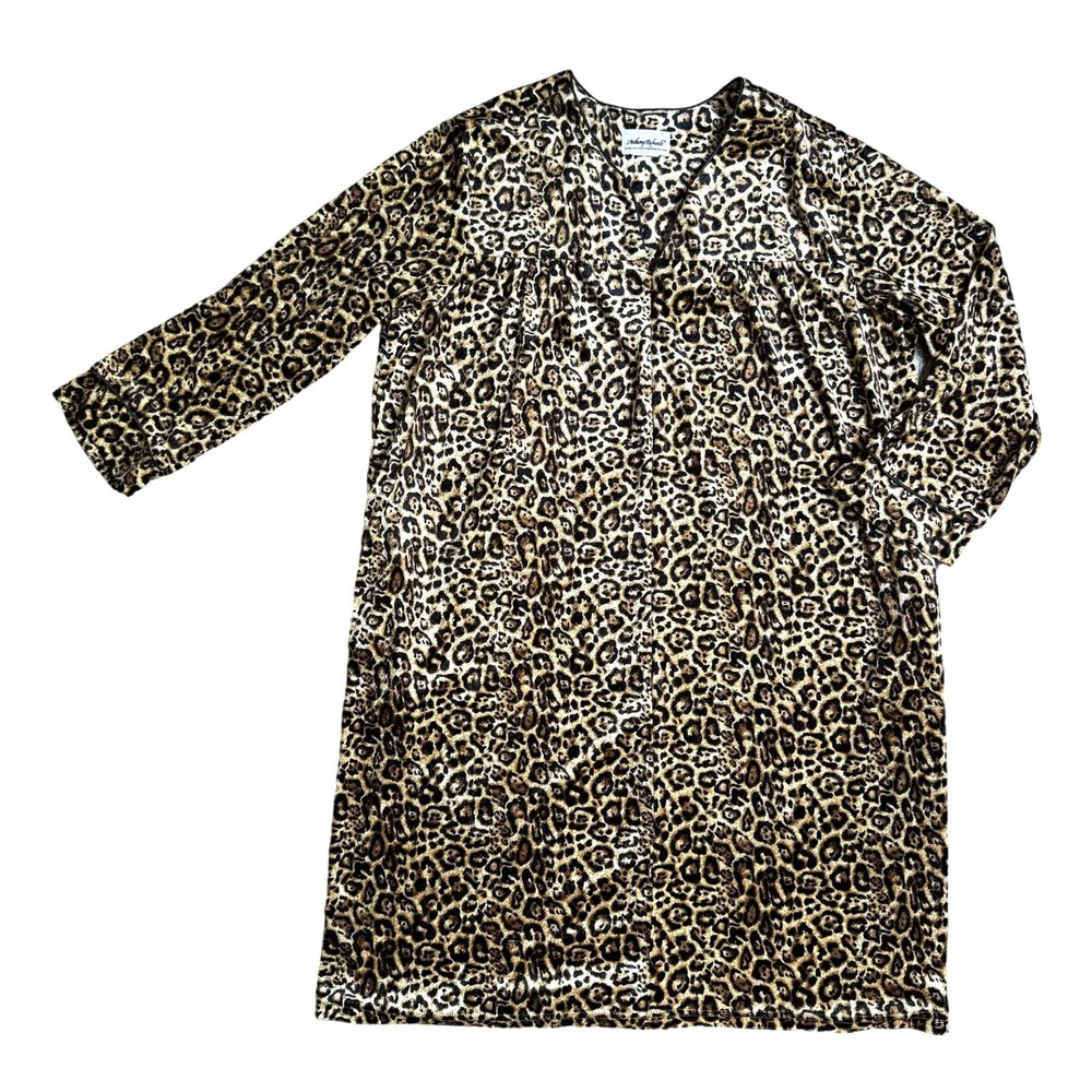 Vtg Anthony Richards Animal Print Velour Zip Front Robe Housecoat Nightgown