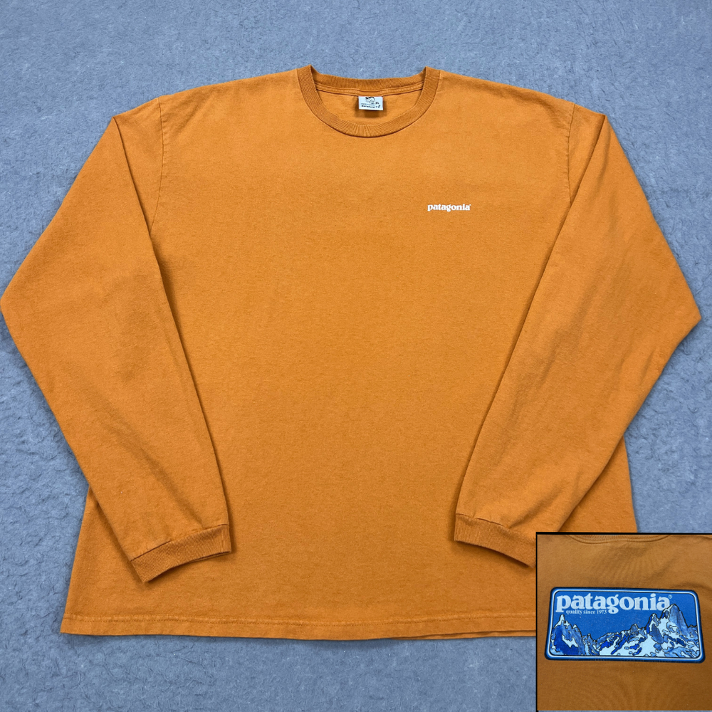 VTG Beneficial Ts Patagonia Shirt Men's XL Orange Mountain Long Sleeve Tee 90s