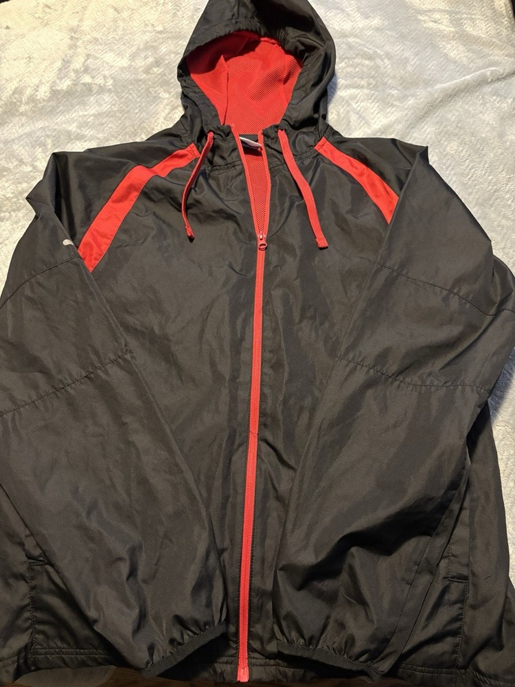 Vintage Starter Black Red Full Zip Hoodie Windbreaker Mesh Lined Jacket M 38-40