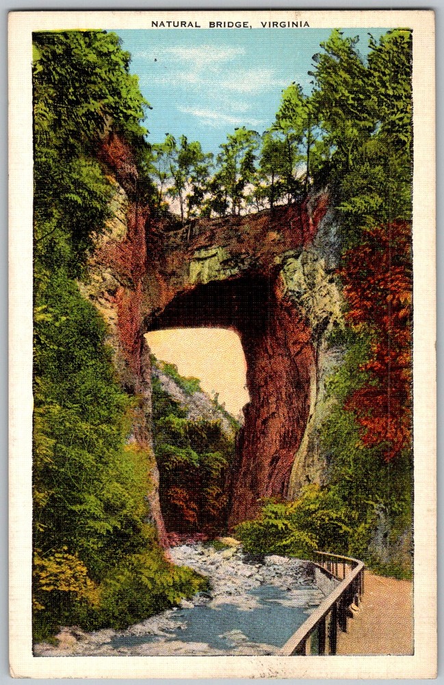 Vtg Linen Postcard Arch Natural Bridge, VA 1930s