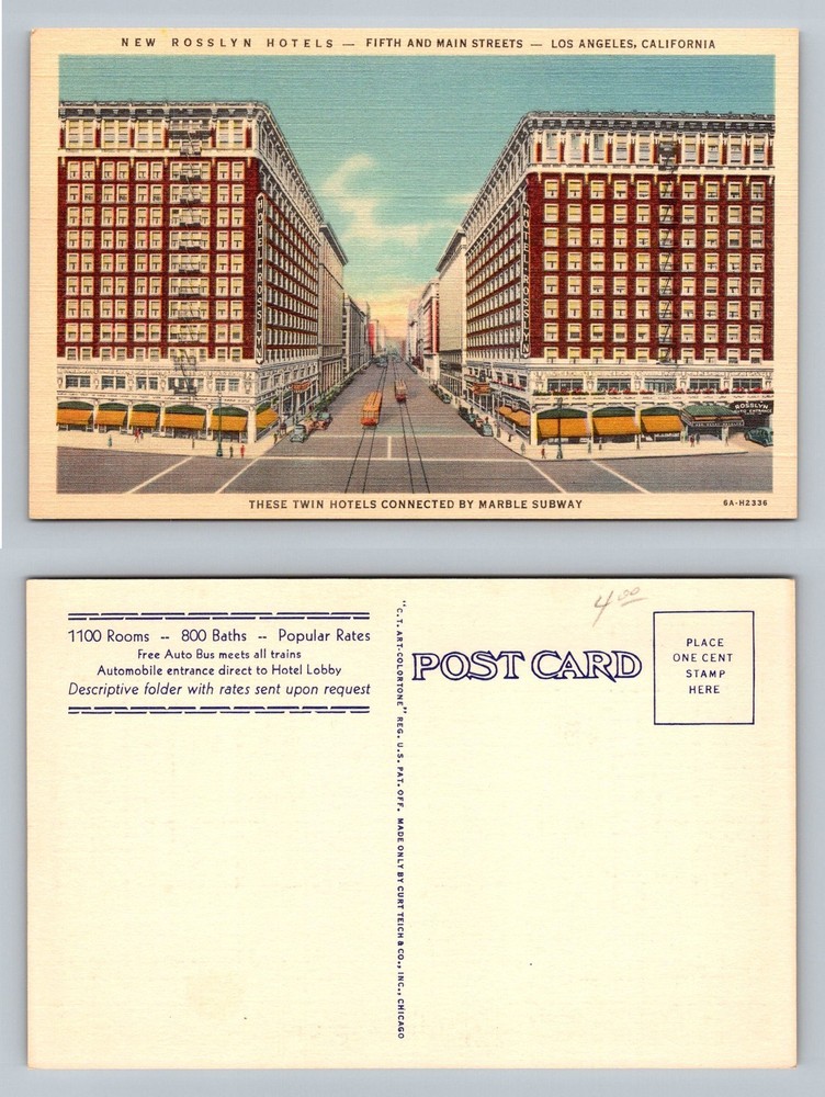 Los Angeles CA-California New Rosslyn Hotels Fifth Main Streets Vintage Postcard