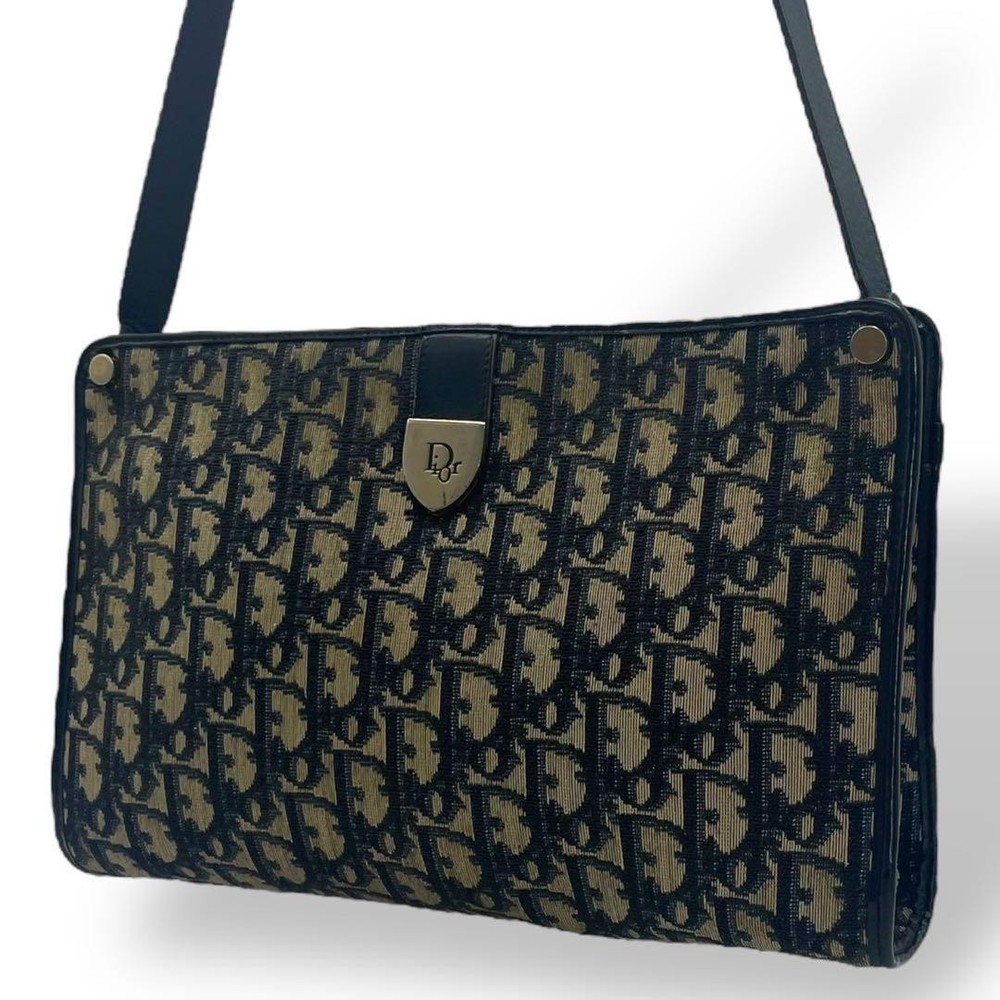 Dior Trotter Canvas and Leather Vintage Shoulder Bag Handbag