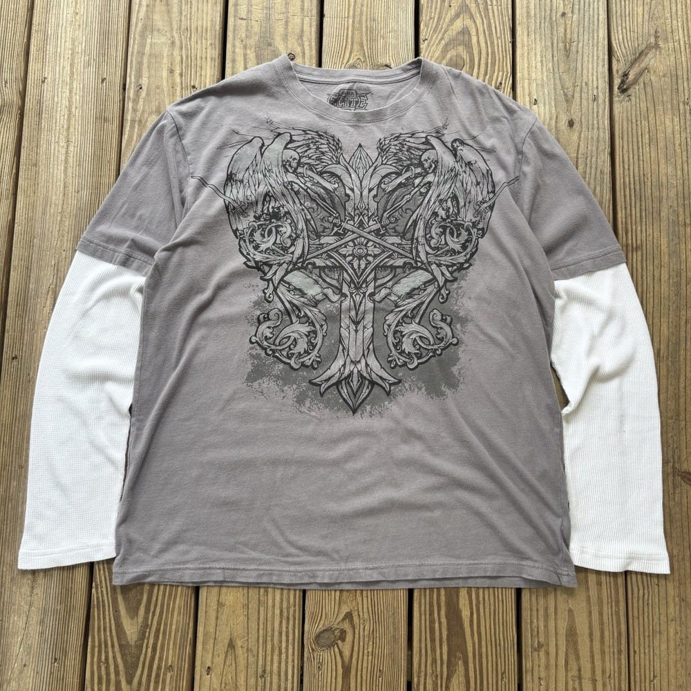 Vintage Y2K MMA Elite Skull Graphic Thermal Long Sleeve Shirt Men’s Size XL