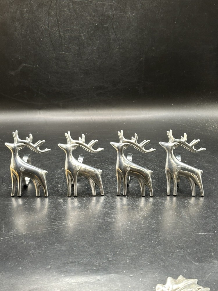 Silver Metal Reindeer Napkin Rings SET OF 4 Holiday Christmas