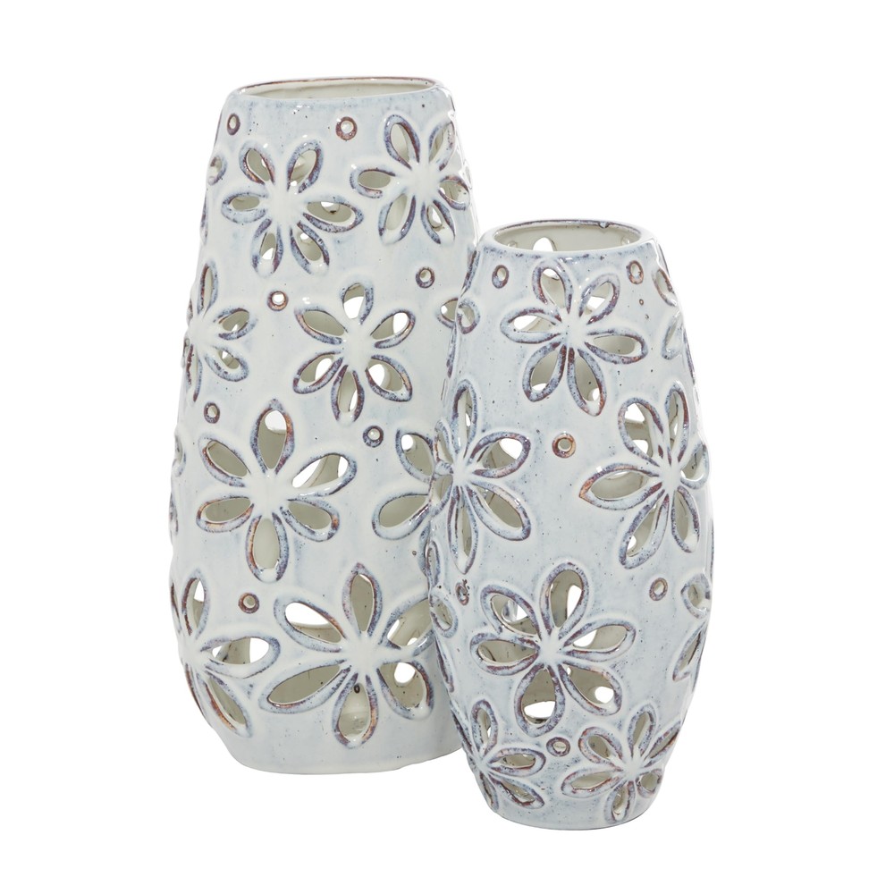Ceramic Floral Handmade Decorative Vase Daisy Cut Out Centerpiece Vases, Set ...