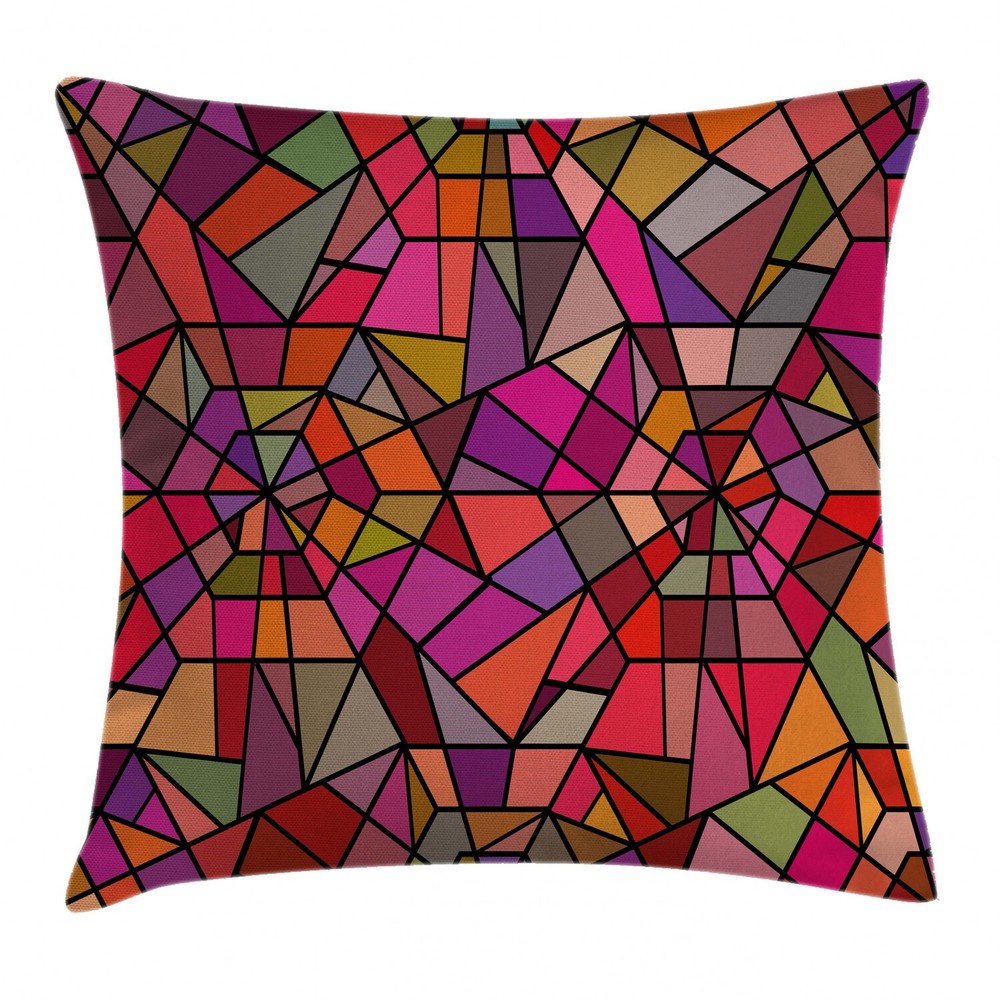 Abstract Vitray Mosaic Triangle Square Cushion Cover 18 Inches Throw Pillow Case-image