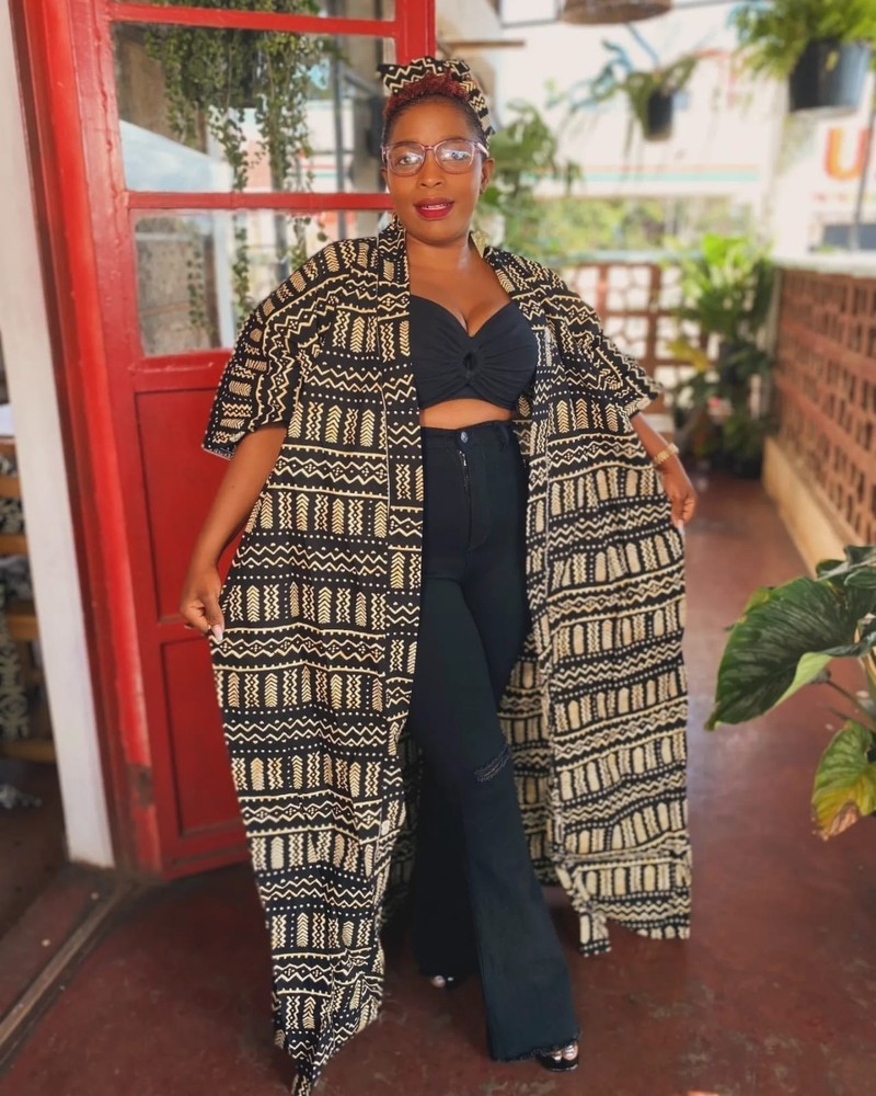 African Ankara Kimono 54 inch  Long With Pockets And A Belt size 2XL