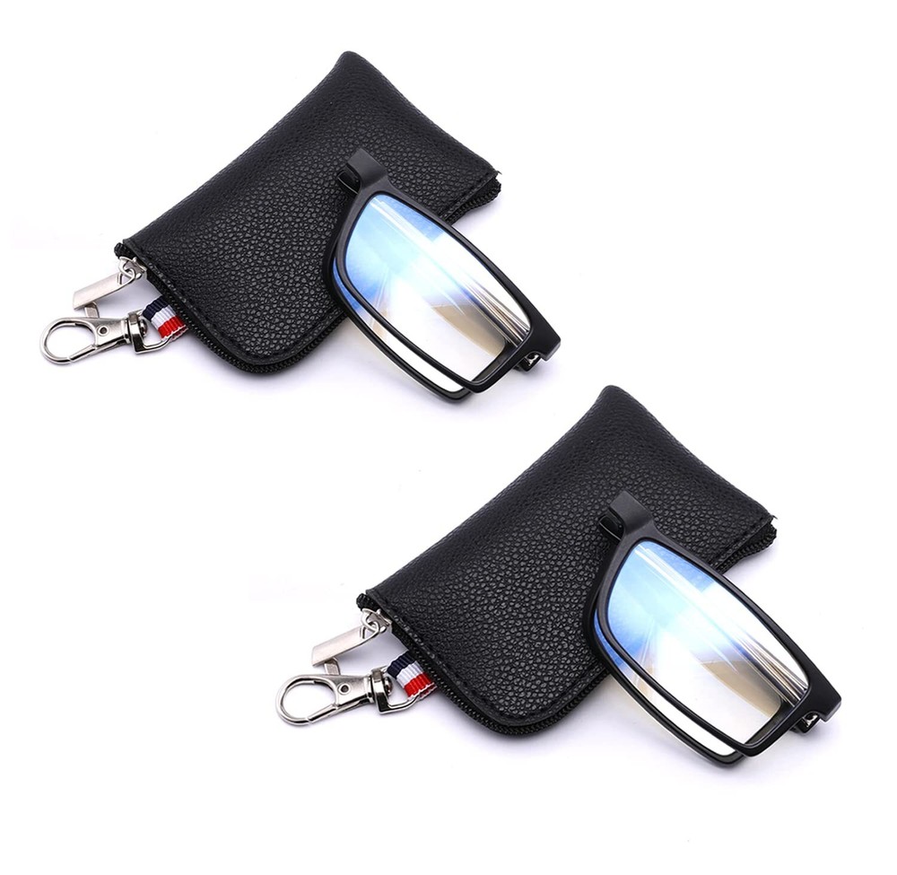 2-Pack Reading Glasses for Women Men, Keychain Bags Compact Folding Readers, ...