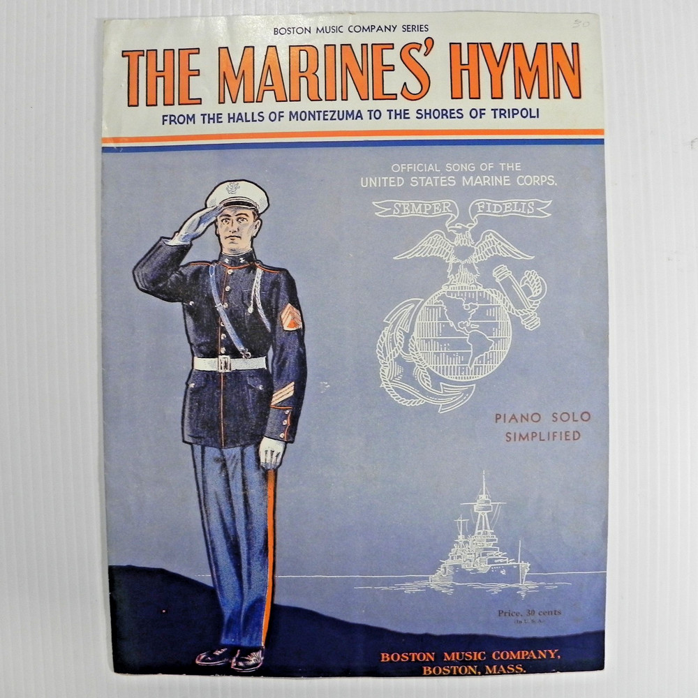 The Marines' Hymn Vintage 1941 Sheet Music Simplified Piano Solo