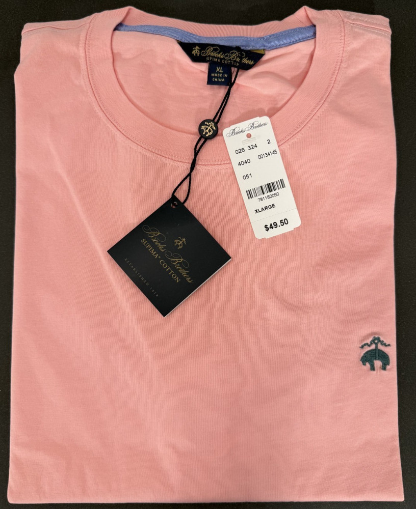 Brooks Brothers Mens XL Supima Cotton T-Shirt Peach Crew Neck NWT Orig$49