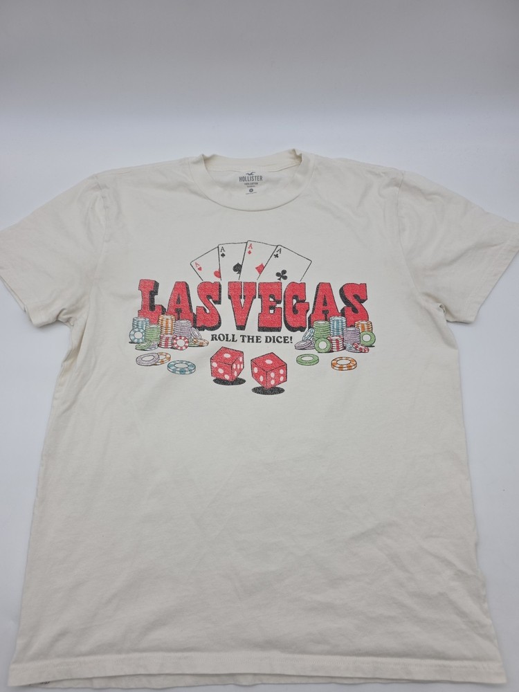 Hollister Relaxed Fit T-shirt Men M Beige Graphic Print Logo 100% Cotton.#42368