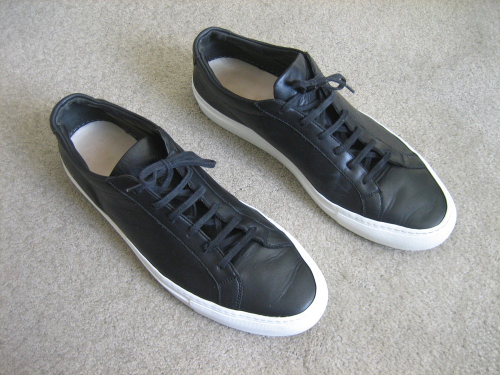 Common Projects Achilles Low Top Leather Sneaker Black And White Size 47 / US 14-image
