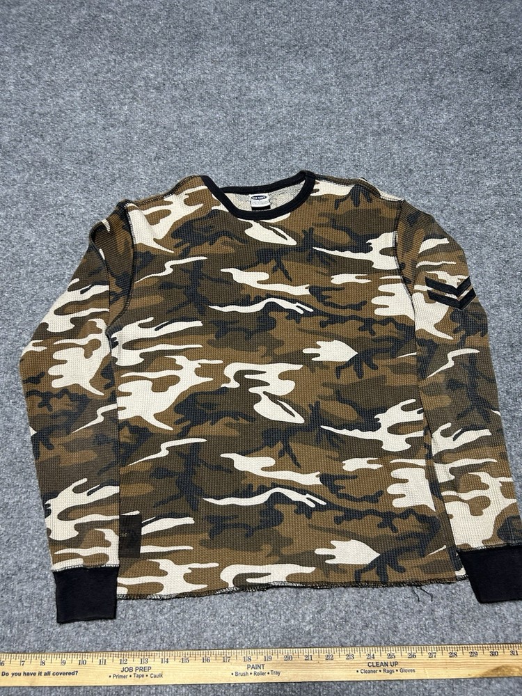 Vintage Y2k Old Navy men's camo waffle knit shirt Thermal Size Men’s S