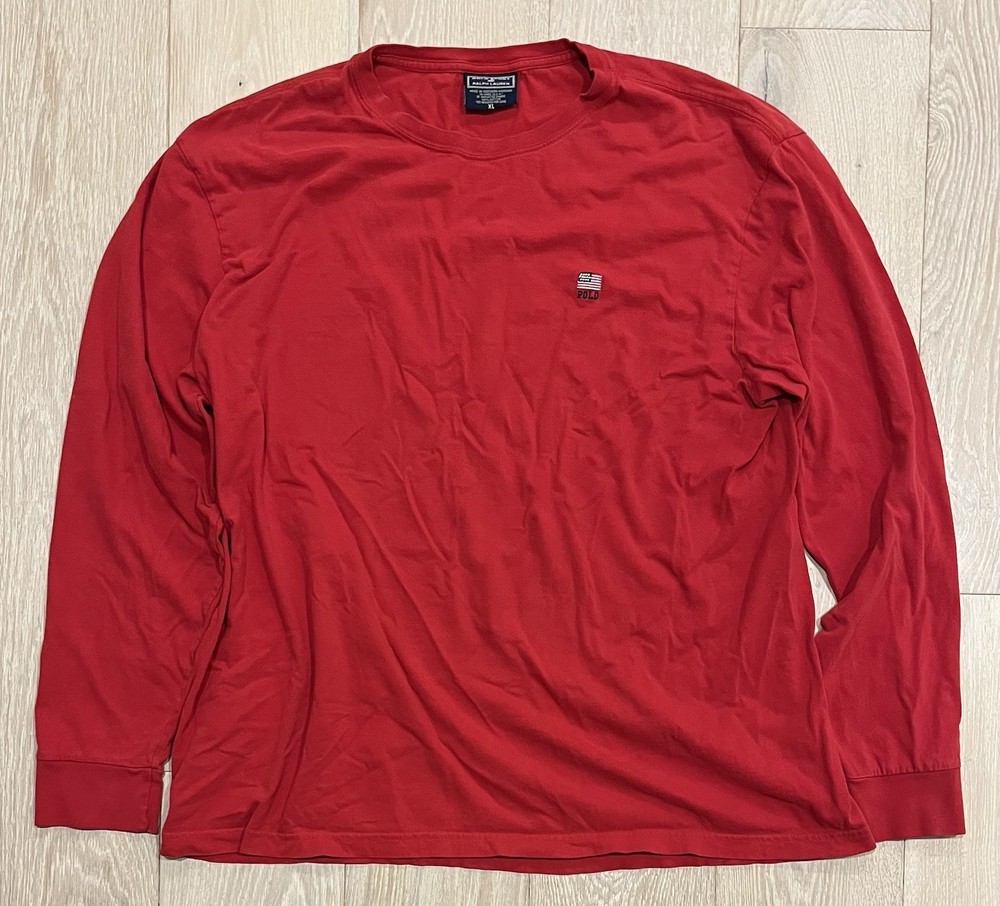 Polo Ralph Lauren Sport Men’s Vintage USA Long Sleeve T-Shirt, Size XL, Red