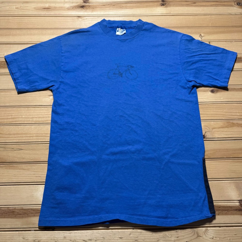 Vintage 90s Hanes Bicycle Graphic Cycling Single Stitch T-Shirt USA Made - Large