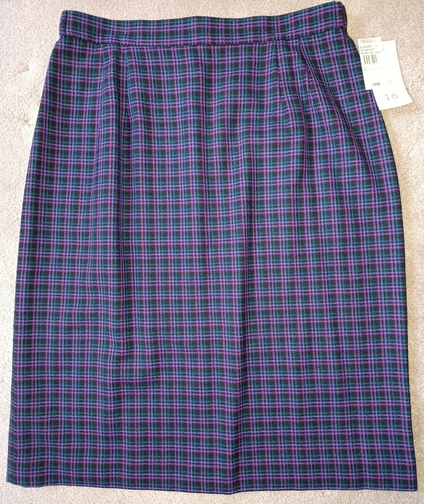 NWT Vintage Women's Plaid Wool Skirt - Size 16 - Fully Lined - Made in USA