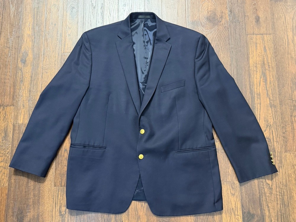 Lauren Ralph Lauren Mens 48R Navy Blue Blazer Wool Sport Coat Gold Button Suit