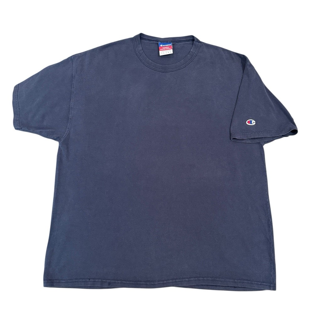 Vintage Champion Athletic Blank T-Shirt Mens Large 90s Faded Navy Heavy Cotton