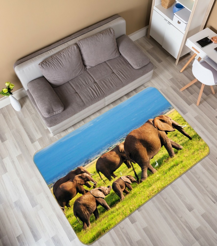 3D Grassland Elephant O3152 Animal Non Slip Rug Mat Elegant Photo Carpet Fay