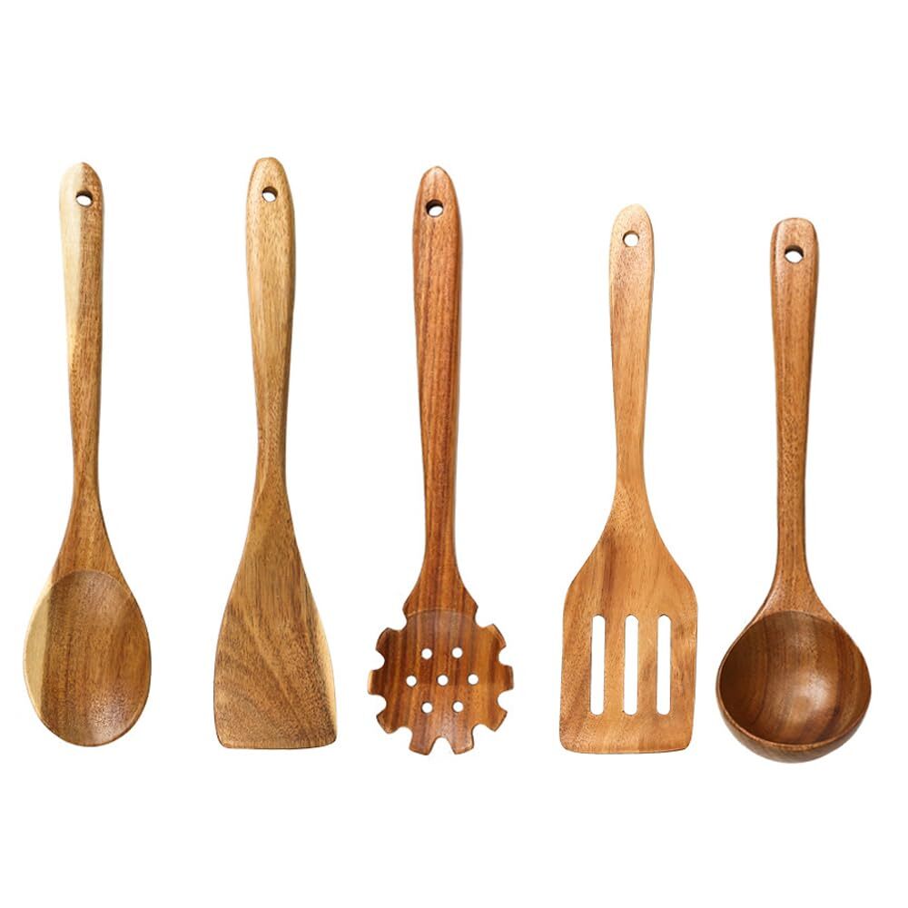 Acacia Wooden Spurtles Set of 5 Heat Resistant Nonstick Kitchen Mixing Tools-image