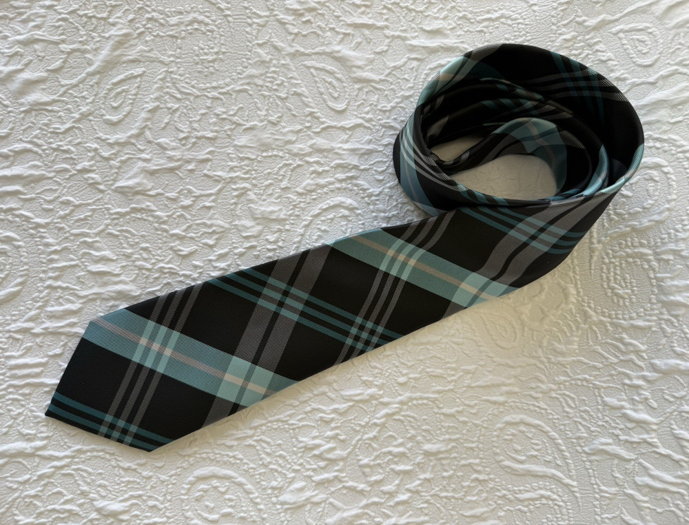 Croft & Barrow Men's Black Blue Gray White Plaid Polyester Woven Handmade Tie