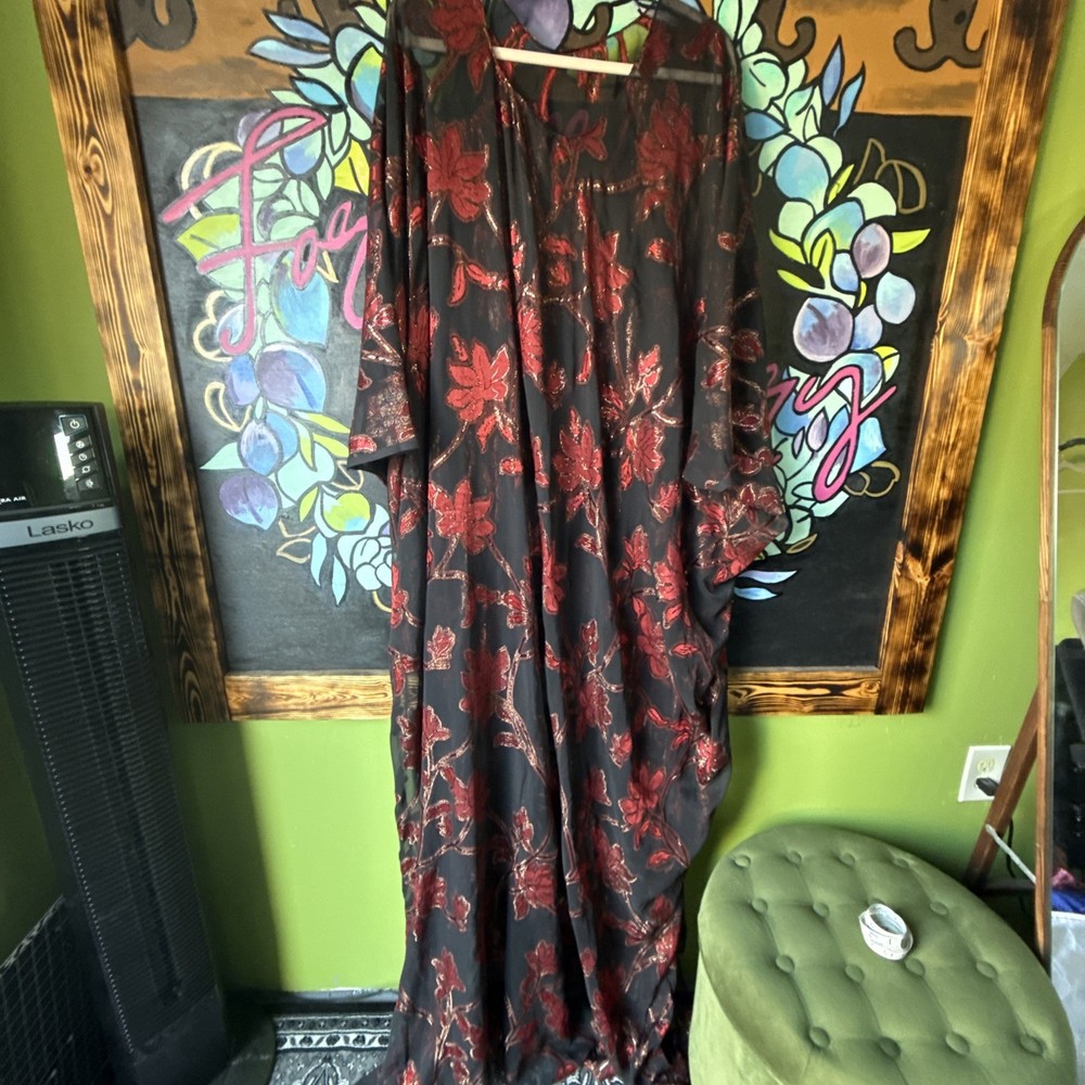 Oversized Sheer Kaftan, One Size, Red And Black
