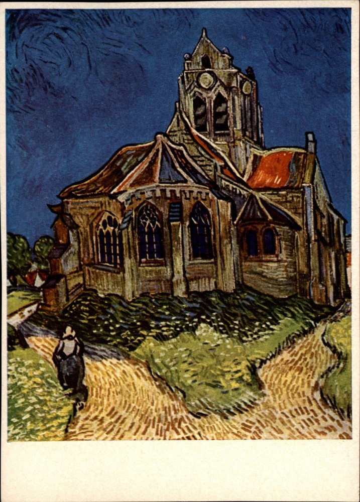 Church Auvers France vintage art postcard k296